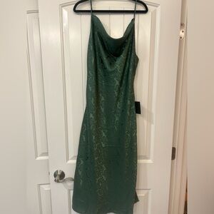 You're My Type Sage Green Satin Jacquard Midi Slip Dress